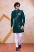 Teal Green Imported Lachka Fabric Mens Premium Men's Indo Western - Back View | Samyak Fashion
