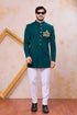 Teal Green Imported Lachka Fabric Mens Premium Men's Indo Western - Back View | Samyak Fashion