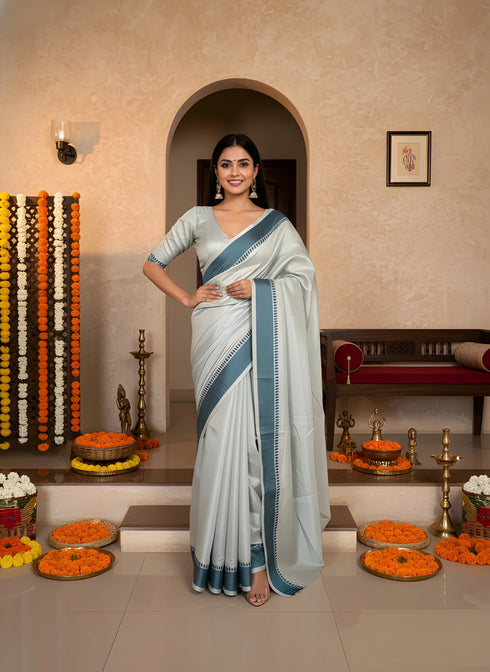 Teal Manipuri Kalam Silk Elegant Party Wear Saree Collection With Blouse - Front View | Samyak Fashion