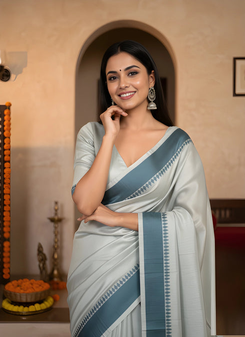 Teal Manipuri Kalam Silk Elegant Party Wear Saree Collection With Blouse - Close-up View | Samyak Fashion