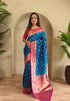 Teal Paithani Silk Party Wear Saree With Blouse - Front View | Samyak Fashion