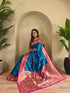 Teal Paithani Silk Party Wear Saree With Blouse - Side View | Samyak Fashion
