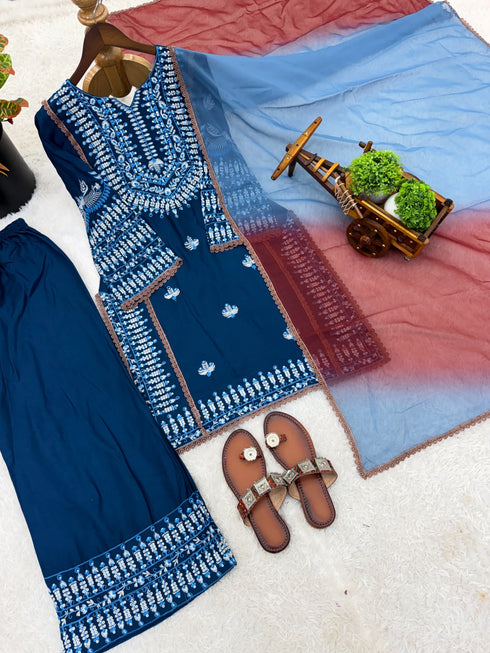 Teal Rayon Cotton Elegant Salwar Suit - Detail View | Samyak Fashion