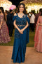 Teal Real Premium Fandy Satin Party Wear Saree With Blouse - Front View | Samyak Fashion