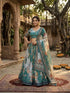 Teal Tabby Silk Lehenga Choli - Front View | Samyak Fashion