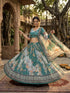 Teal Tabby Silk Lehenga Choli - Back View | Samyak Fashion