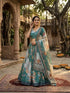 Teal Tabby Silk Lehenga Choli - Detail View | Samyak Fashion