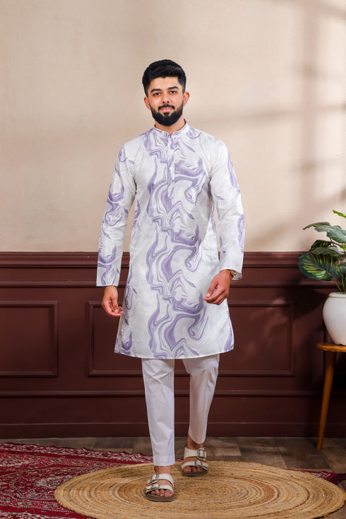 Voilet Art Silk Mens Kurta With Payjama - Front View | Samyak Fashion