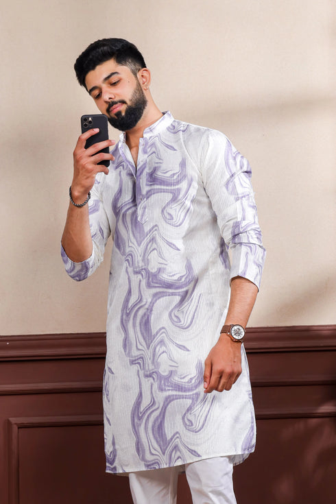 Voilet Art Silk Mens Kurta With Payjama - Side View | Samyak Fashion