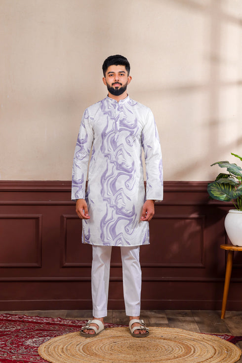 Voilet Art Silk Mens Kurta With Payjama - Detail View | Samyak Fashion