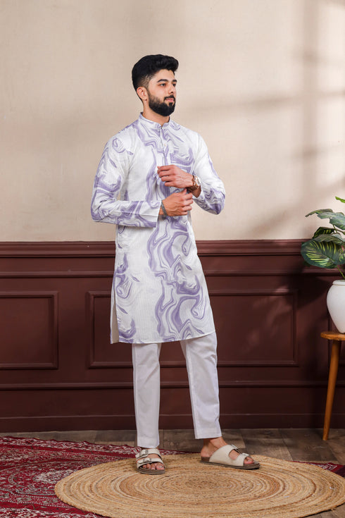 Voilet Art Silk Mens Kurta With Payjama - Close-up View | Samyak Fashion
