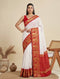 White Banarasi Soft Silk Elegant Party Wear Saree Collection With Blouse - Front View | Samyak Fashion