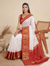 White Banarasi Soft Silk Elegant Party Wear Saree Collection With Blouse - Side View | Samyak Fashion