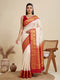 White Banarasi Soft Silk Party Wear Saree With Blouse - Front View | Samyak Fashion