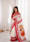White Banarasi Soft Silk Party Wear Saree With Blouse - Front View | Samyak Fashion