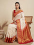 White Banarasi Soft Silk Party Wear Saree With Blouse - Side View | Samyak Fashion