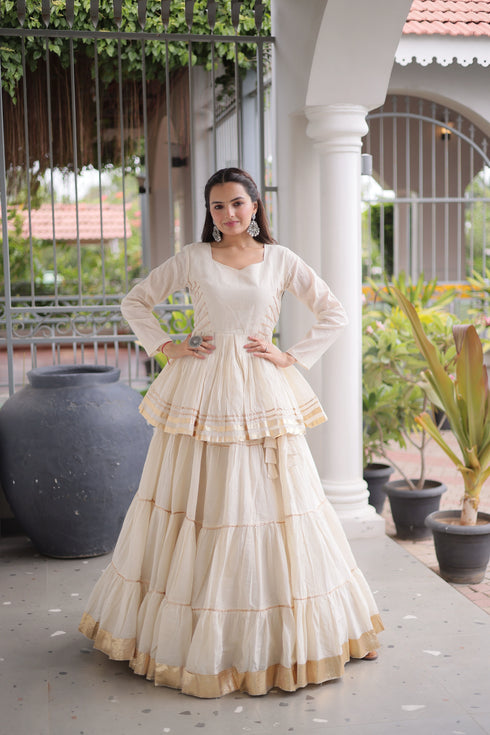 White Cora Cotton Lahenga Choli - Detail View | Samyak Fashion