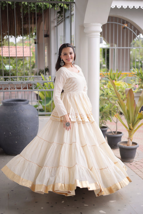 White Cora Cotton Lahenga Choli - Close-up View | Samyak Fashion