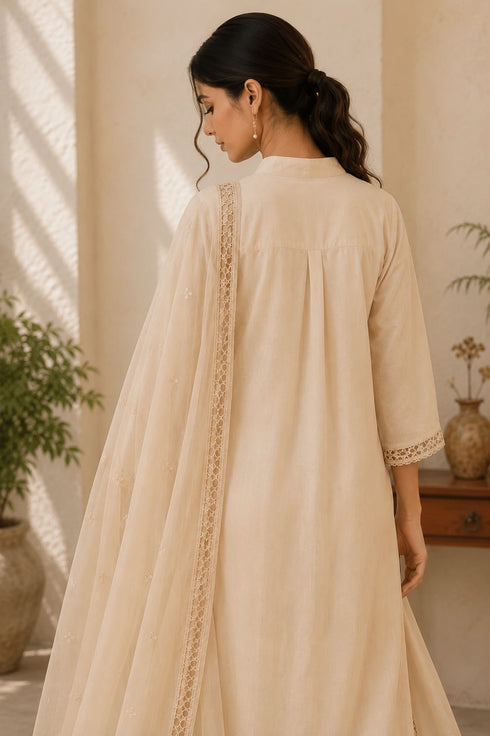 White Cotton Salwar Suit - Side View | Samyak Fashion