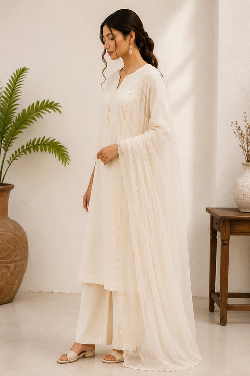 White Cotton Salwar Suit - Back View | Samyak Fashion