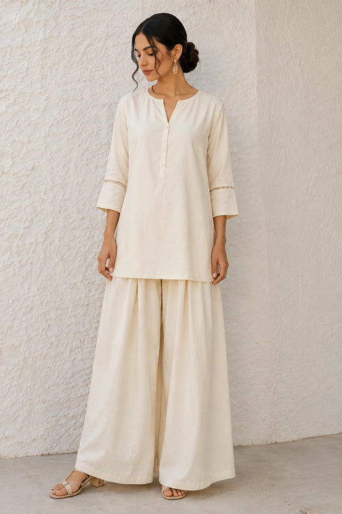 White Cotton Top Bottom - Front View | Samyak Fashion