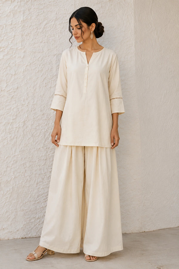 White Cotton Top Bottom - Front View | Samyak Fashion