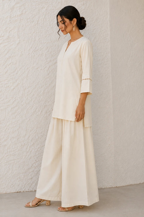 White Cotton Top Bottom - Back View | Samyak Fashion