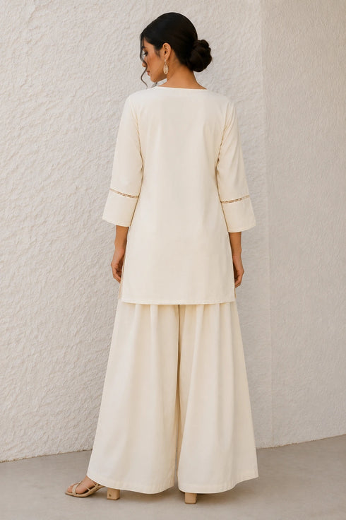 White Cotton Top Bottom - Side View | Samyak Fashion