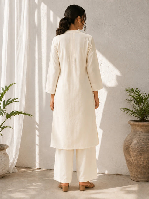 White Cotton Top Bottom - Detail View | Samyak Fashion