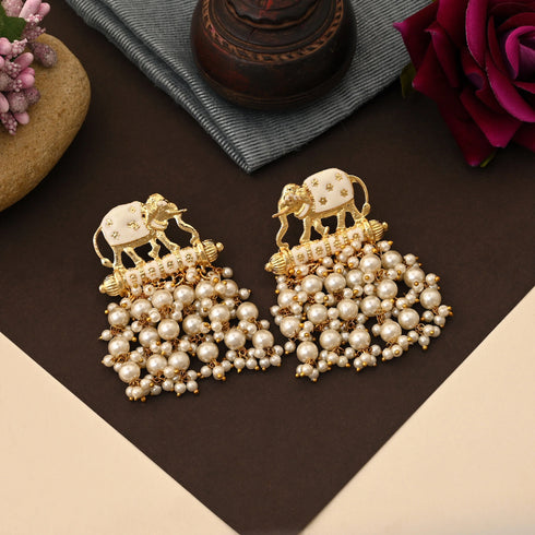 White Earrings - Back View | Samyak Fashion