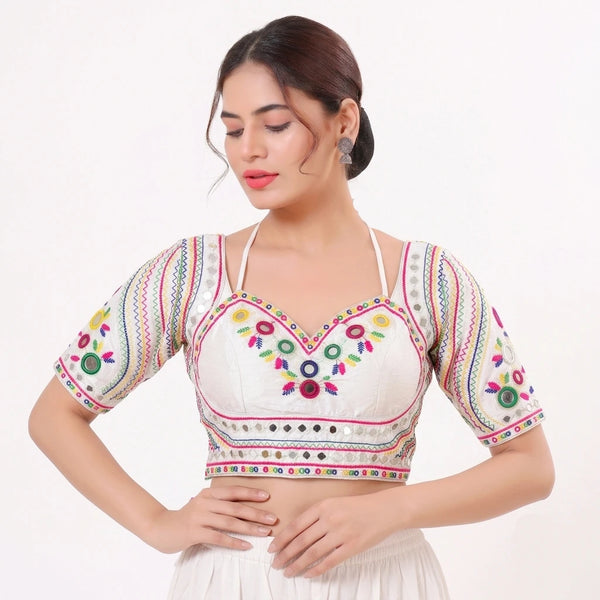 White Heavy Italian Silk Blouse - Front View | Samyak Fashion