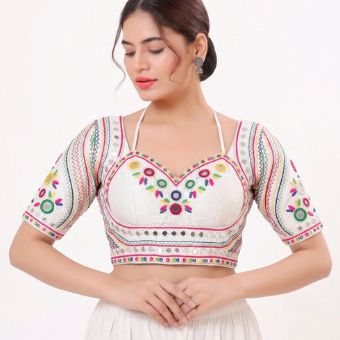 White Heavy Italian Silk Blouse - Back View | Samyak Fashion