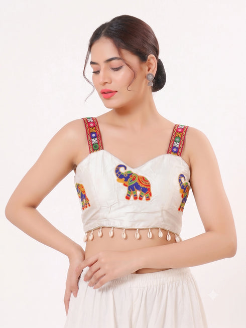 White Heavy Magic Cotton Blouse - Back View | Samyak Fashion