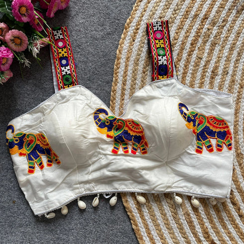 White Heavy Magic Cotton Blouse - Detail View | Samyak Fashion