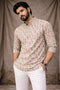 White Linen Mens Short Kurta - Front View | Samyak Fashion