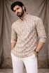 White Linen Mens Short Kurta - Front View | Samyak Fashion