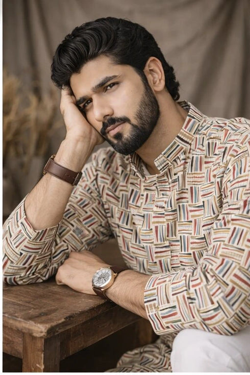 White Linen Mens Short Kurta - Side View | Samyak Fashion