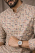White Linen Mens Short Kurta - Detail View | Samyak Fashion