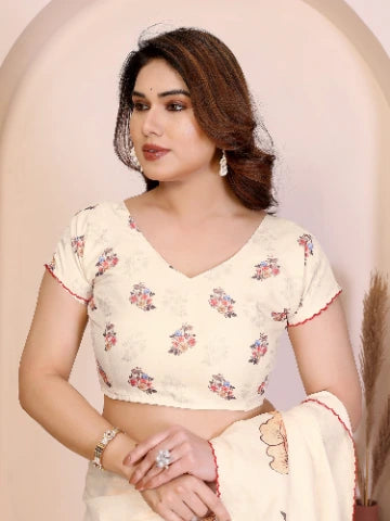 White Manipuri Silk Elegant Party Wear Saree Collection With Blouse - Full View | Samyak Fashion