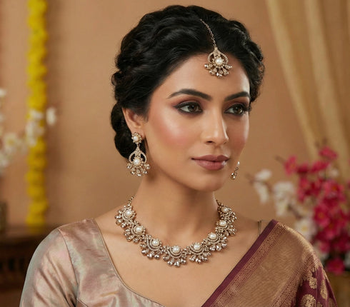 White Necklace - Front View | Samyak Fashion