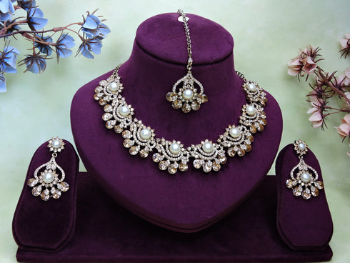 White Necklace - Back View | Samyak Fashion