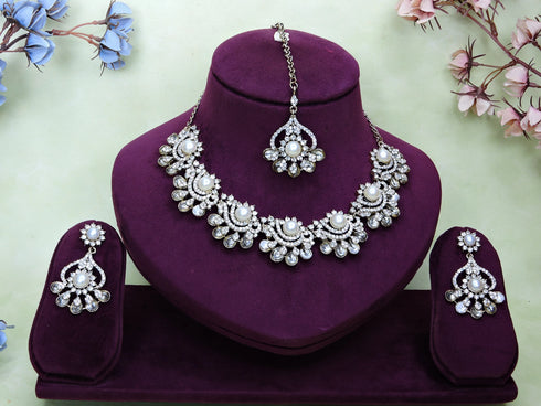 White Necklace - Back View | Samyak Fashion