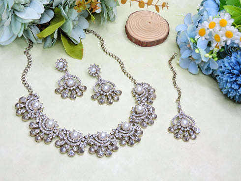 White Necklace - Side View | Samyak Fashion