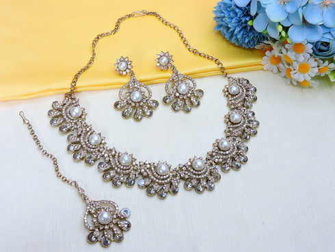 White Necklace - Side View | Samyak Fashion