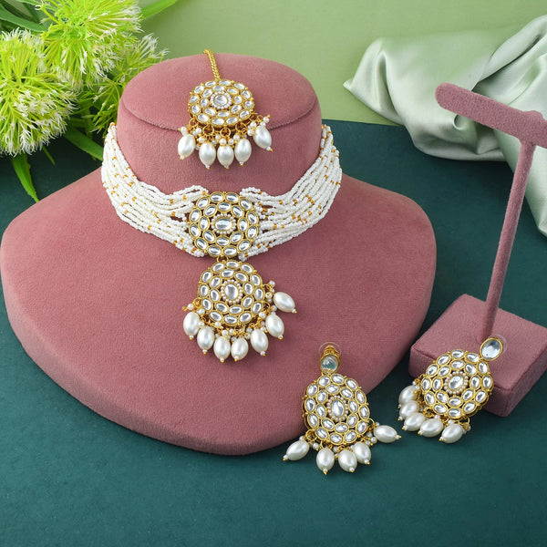 White Necklace Set - Front View | Samyak Fashion