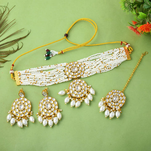 White Necklace Set - Back View | Samyak Fashion