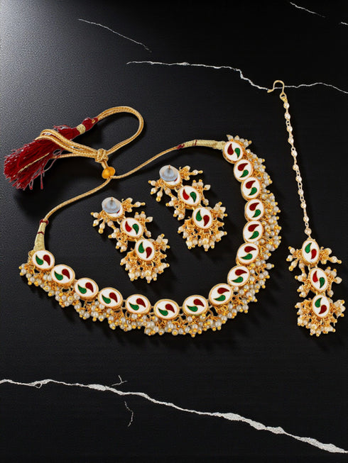 White Necklace Set - Side View | Samyak Fashion