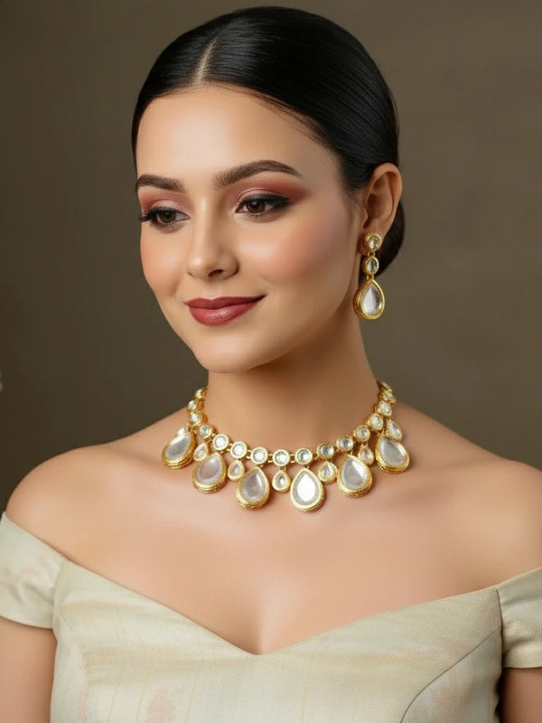 White Necklace Set - Front View | Samyak Fashion