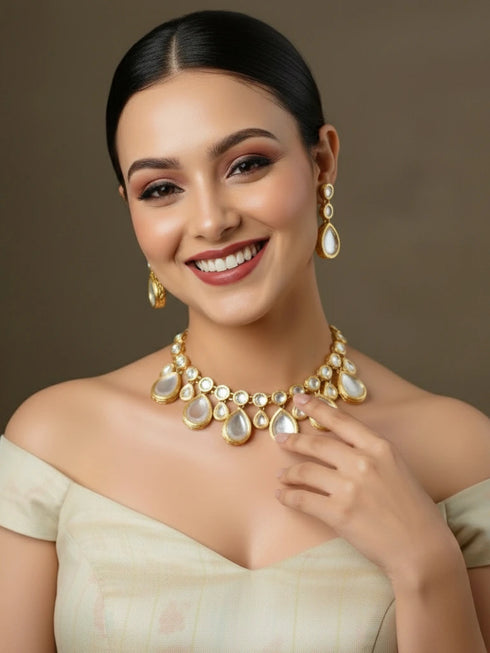 White Necklace Set - Back View | Samyak Fashion