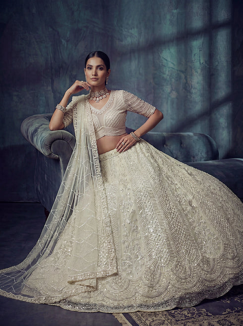 White Net Lehenga Choli - Close-up View | Samyak Fashion